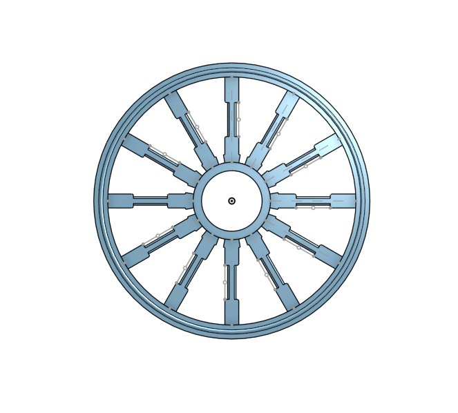 The flywheel — ten spokes carrying the magnets